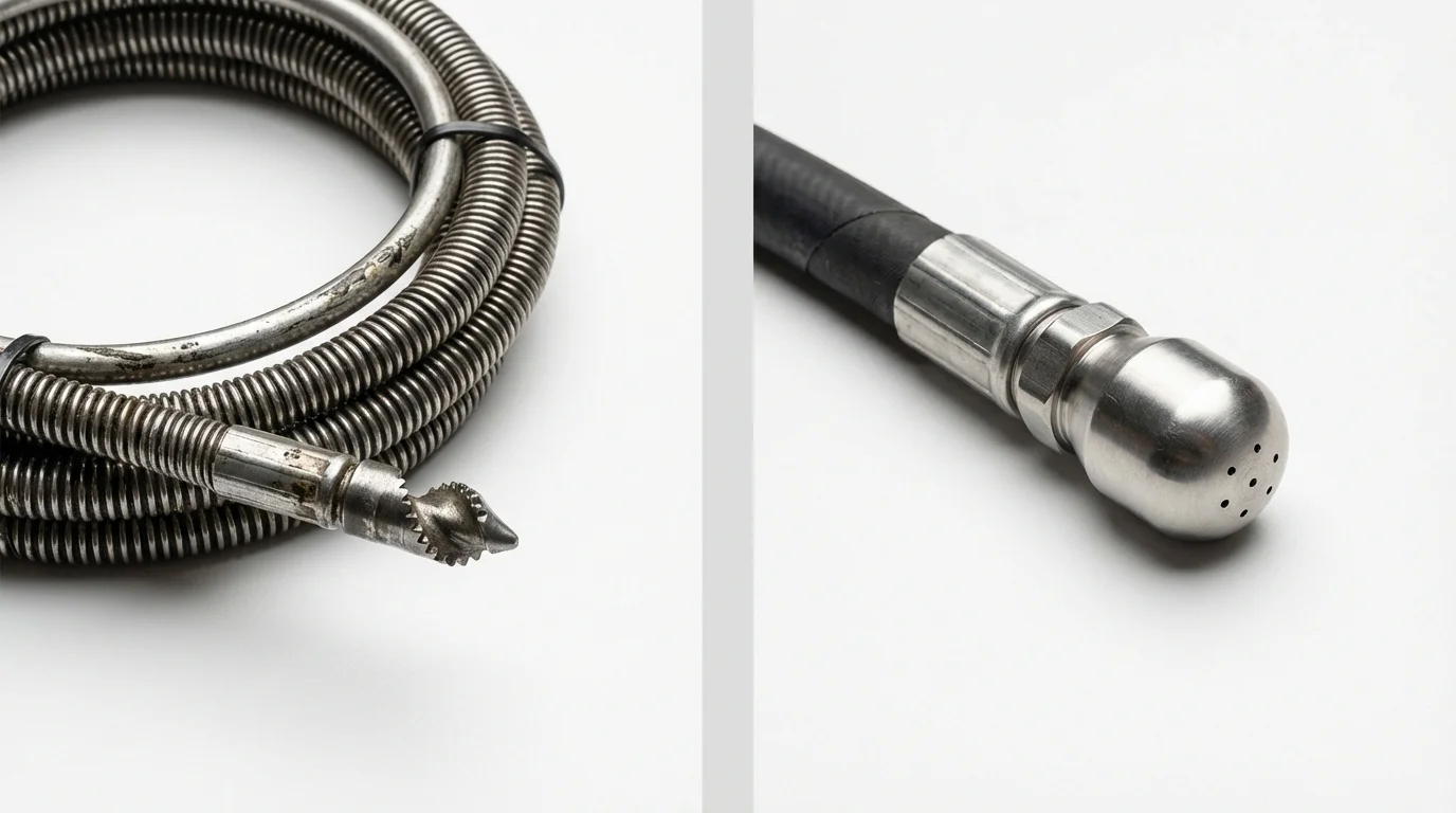 Drain snake cable and hydro jetting nozzle used for drain cleaning in Morgan, GA
