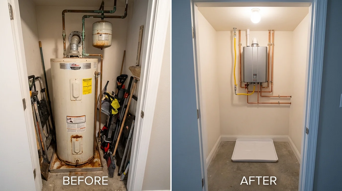 Tank water heater versus wall-mounted tankless unit comparison for Morgan, GA homeowners