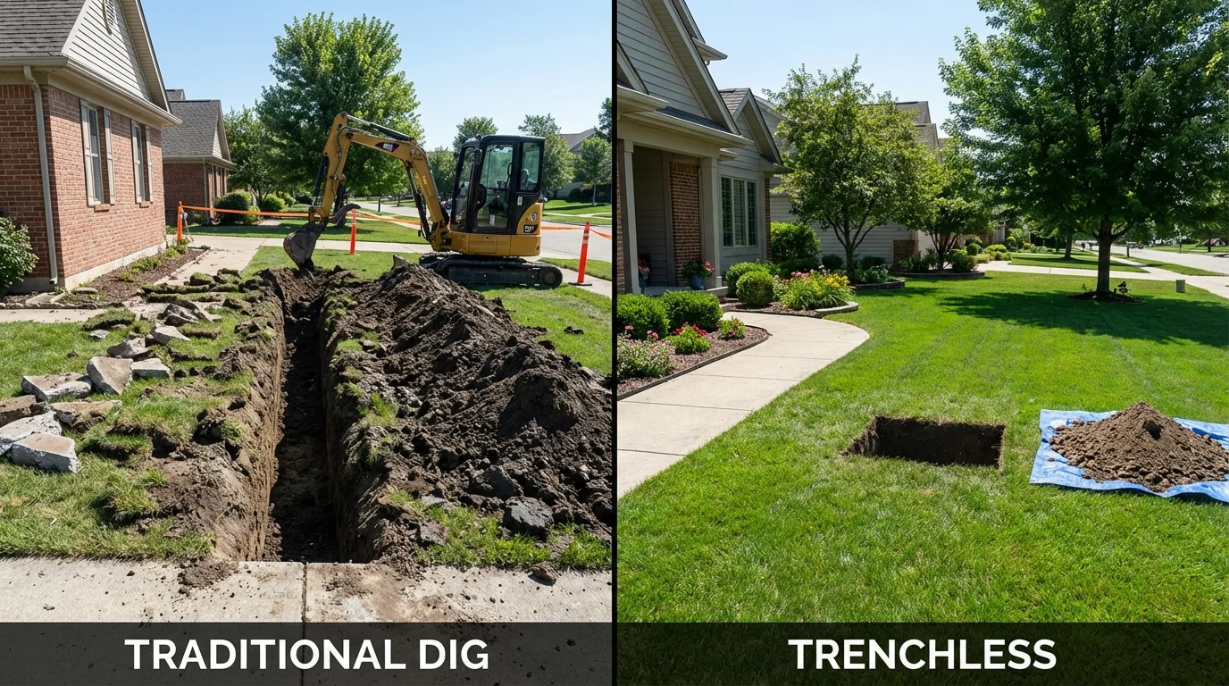 Trenchless sewer repair with minimal yard damage versus traditional excavation in Morgan, GA